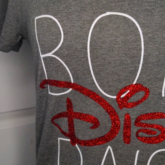Born Disney Raised Disney Grey T Shirt with Red Sparkly Text - Picture 4 of 8